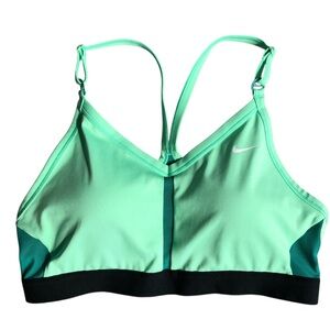 Nike Dri-FIT Indy Light-Support Padded V-Neck Sports Bra. Green black Large